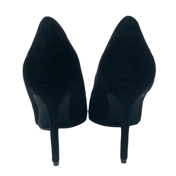 Penny Loves Kenny Manner Vegan Suede Pom Pointed Toe Pump Heels Black 11 Wide - Picture 5 of 8